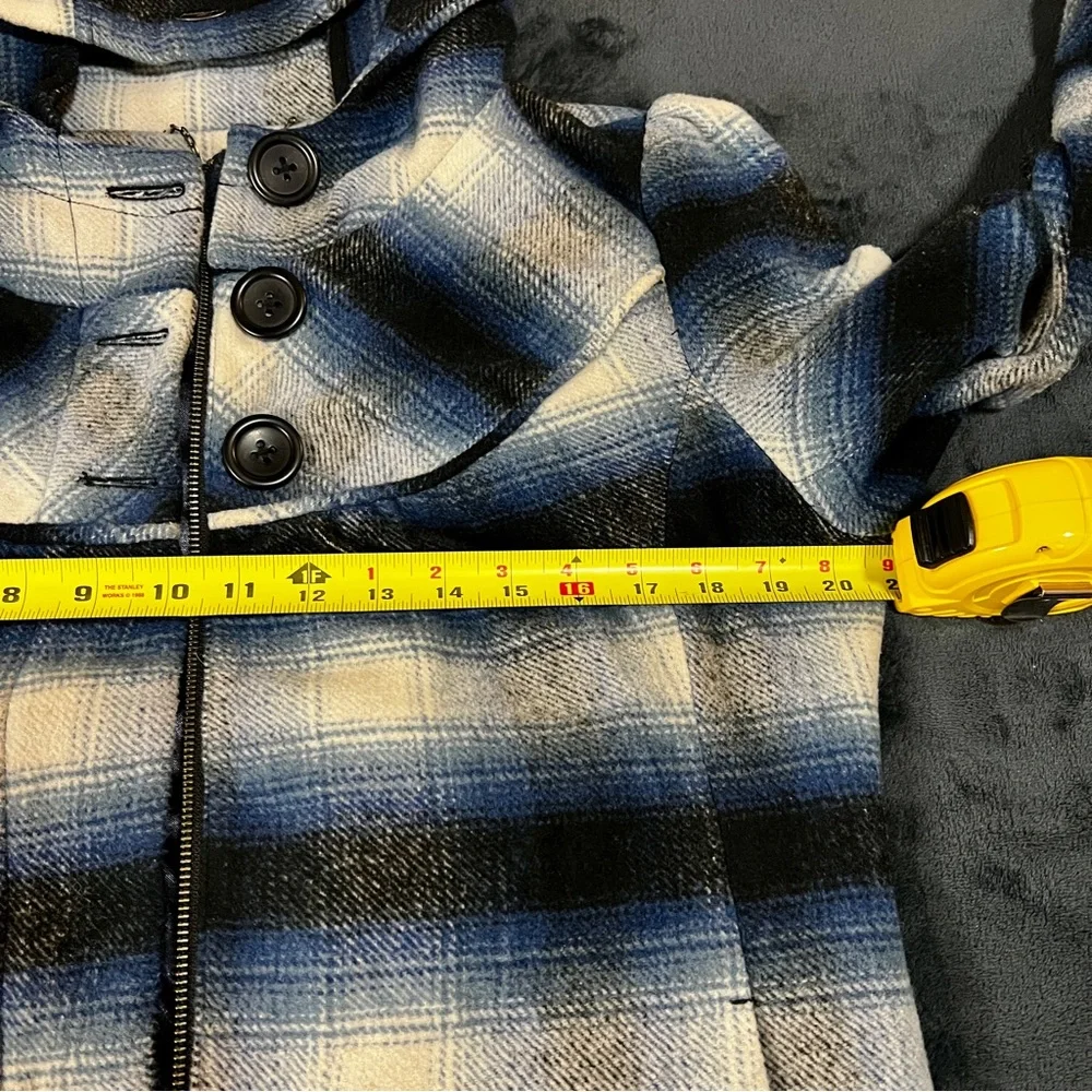 Mavi Wms Y2K Plaid Flannel Wool Blend Hooded Mock Neck‎ Preppy Casual Jacket S